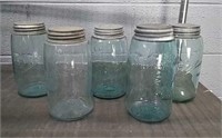5x Blue Ball Mason Quart Jars