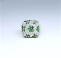 Fabulous Fine Green Tsavorite and Diamond Ring