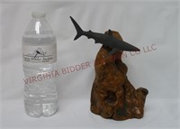 John Perry Shark & Burlwood Sculpture ~ 6.5" tall