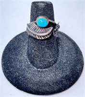Vint Turquoise Sterling Native Ring 3 Gr Size 5.5