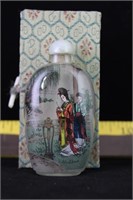 Vintage Painted Snuff Bottle w/case