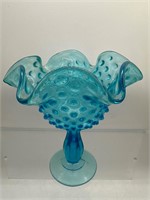 Vintage blue glass hobnail compote