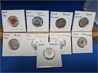 9 DIFFERENT COINS WITH COLOUR 2006-2015