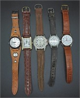 5 VINTAGE LEATHER BANDED WATCHES