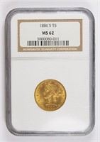 1886-S $5 LIBERTY GOLD