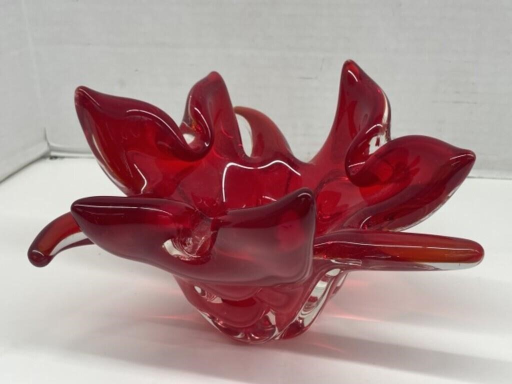 Lorraine Art Glass Ashtray - Red, 5 " tall