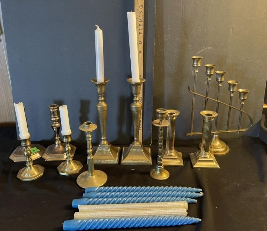 Metal candle holders/ some candles