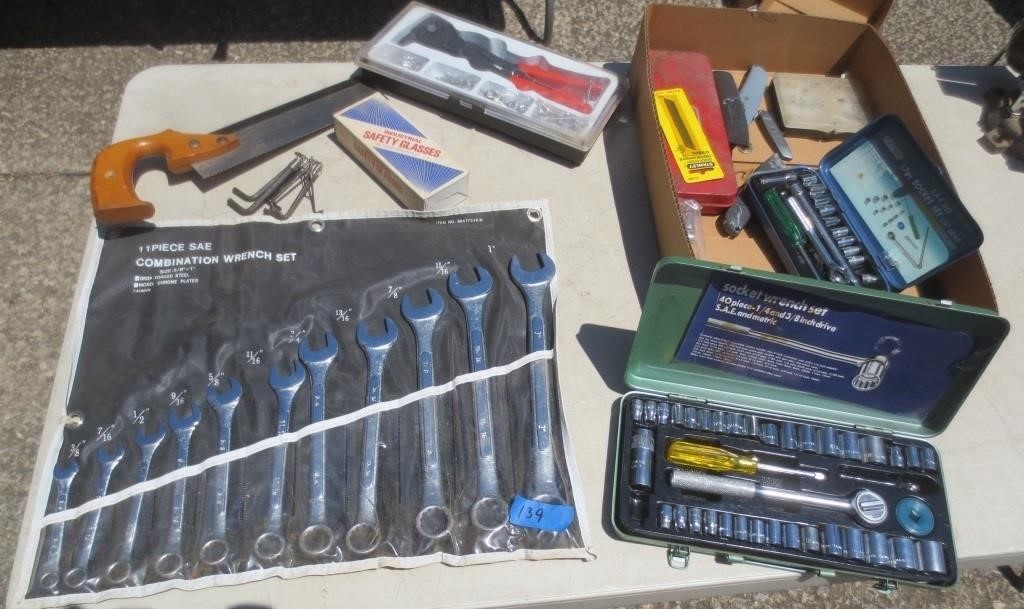 11 piece wrench set, socket set, misc