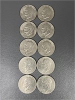 Ten Various Date Eisenhower Dollar Coins