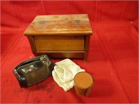 Vintage shoe shine box & contents.