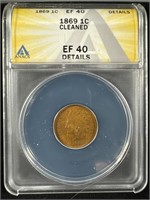 1869 Indian Head Penny EF40 ANACS