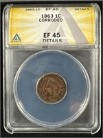 1863 Indian Head Penny EF45 ANACS