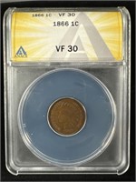 1866 Indian Head Penny VF30 ANACS