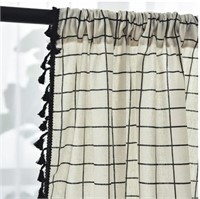 2PC Plaid Semi-Blackout Linen Window Curtain