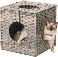 MEWOOFUN Rattan Cat House Wicker Cat Bed