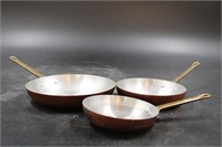TRIO OF COPPER FRYING PANS