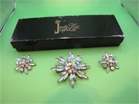 Beautiful Vtg Judy Lee Brooch & Clip Earring Set