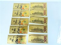 Ten Gold Plated Replica $100 Notes