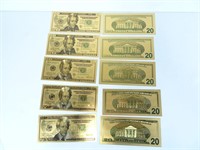 Ten Gold Plated Replica $20 Notes