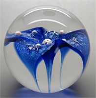 MURANO Art Glass Paperweight w/ Vibrant Blue