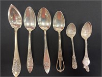 6 Souvenirs Spoons, 5 Stamped Sterling: One