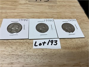 1957-D, 1958-D, & 1959-D Quarters
