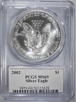2002 AMERICAN SILVER EAGLE PCGS MS69