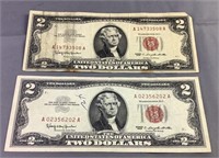 (2) 1963 US two dollar red seal note