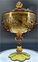 Fenton Colonial Amber Rose Covered Compote