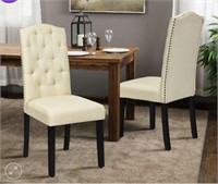 Set of 2 Tufted Upholstered Dining Chairs-Beige