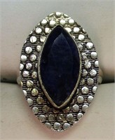 Sterling & Blue Marquise Cut Stone Fashion Ring