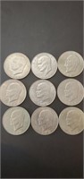 9 - 1972 one dollar coins