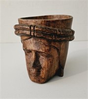 Vintage Wooden Tribal Character Cup Mug