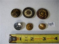 3 Asst Military Buttons & 3 Vtg Brass Buttons