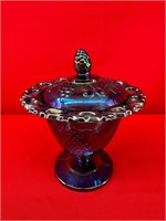 Vintage Blue Carnival Glass Candy Dish