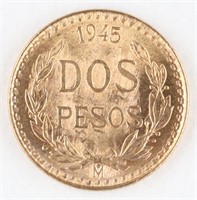 1945 GOLD DOS PESOS MEXICO COIN
