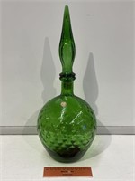 Green Glass Genie Bottle With Stopper - Height