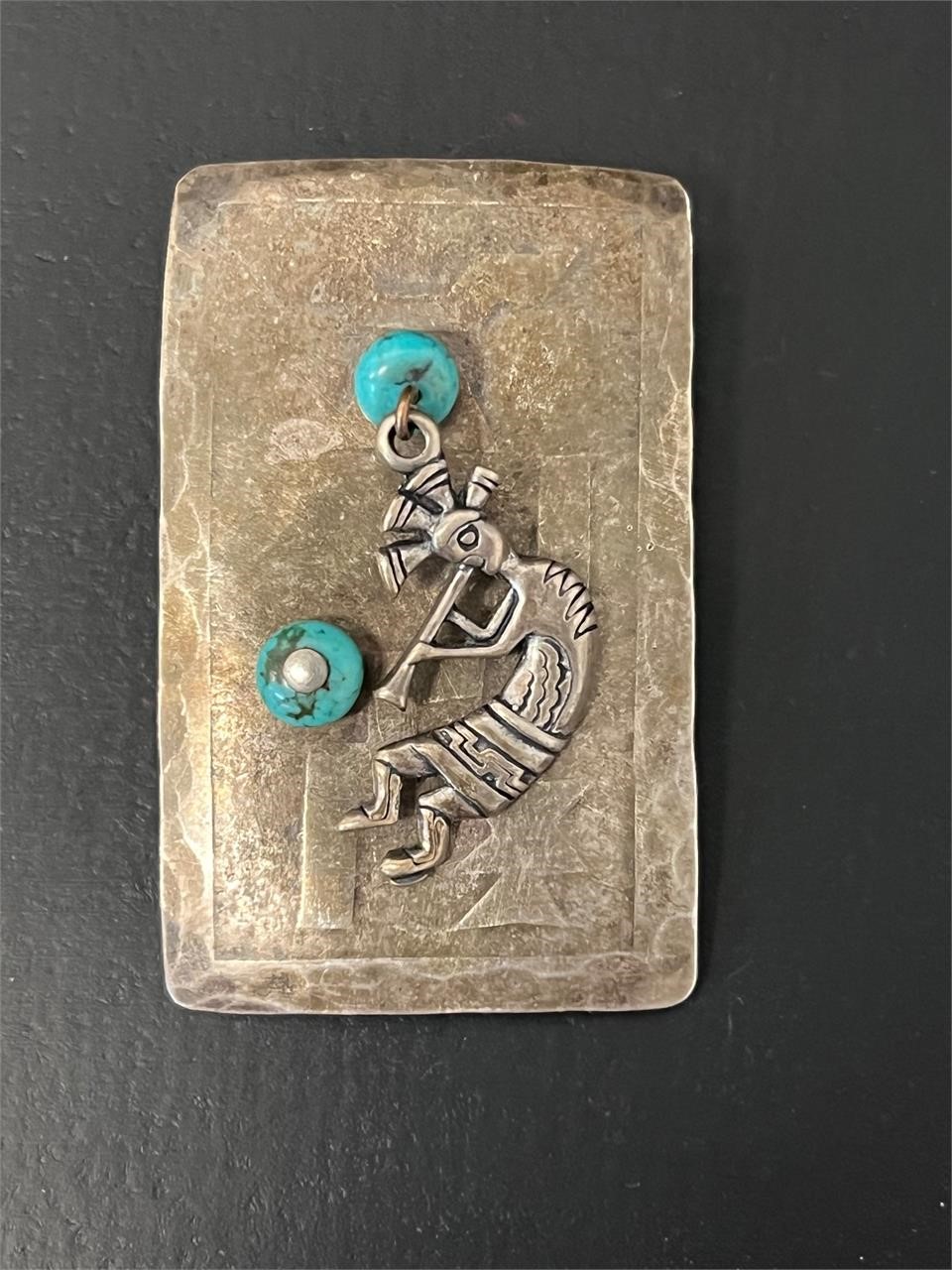STERLING SILVER AND TURQUOISE KOKOPELLI PIN BROOCH