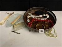 FORMICA JEWELRY TRAY AND COSTUME JEWELRY ETC.