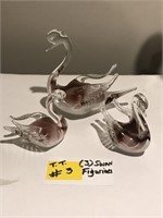 3 Glass Swan Figurines