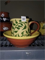 Handmade & Signed  Pottery Pitcher & Bowl