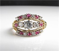 14K Yellow Gold Diamond and Ruby Fashion Ring