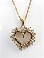 14K Yellow Gold Open Heart Diamond Pendant, Chain