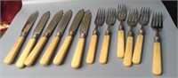 Antique Celluloid Handle Knife & Fork Set of 6