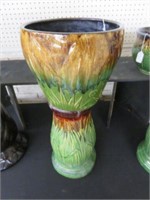 USA MAJOLICA STYLE JARDINERE AND PEDESTAL 23"T