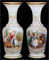 Pr. 20.5 in. Hand Painted Bristol Glass Vases
