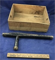 Rough Pine Box and Antique Wood Police Baton