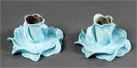 PY Signed Cabbage Leaf Candle Holders, Pair