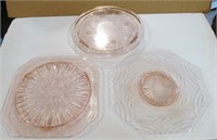 (3) Pink Depression Cake Plates