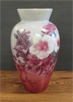 Large Floral Painted Glass Vase